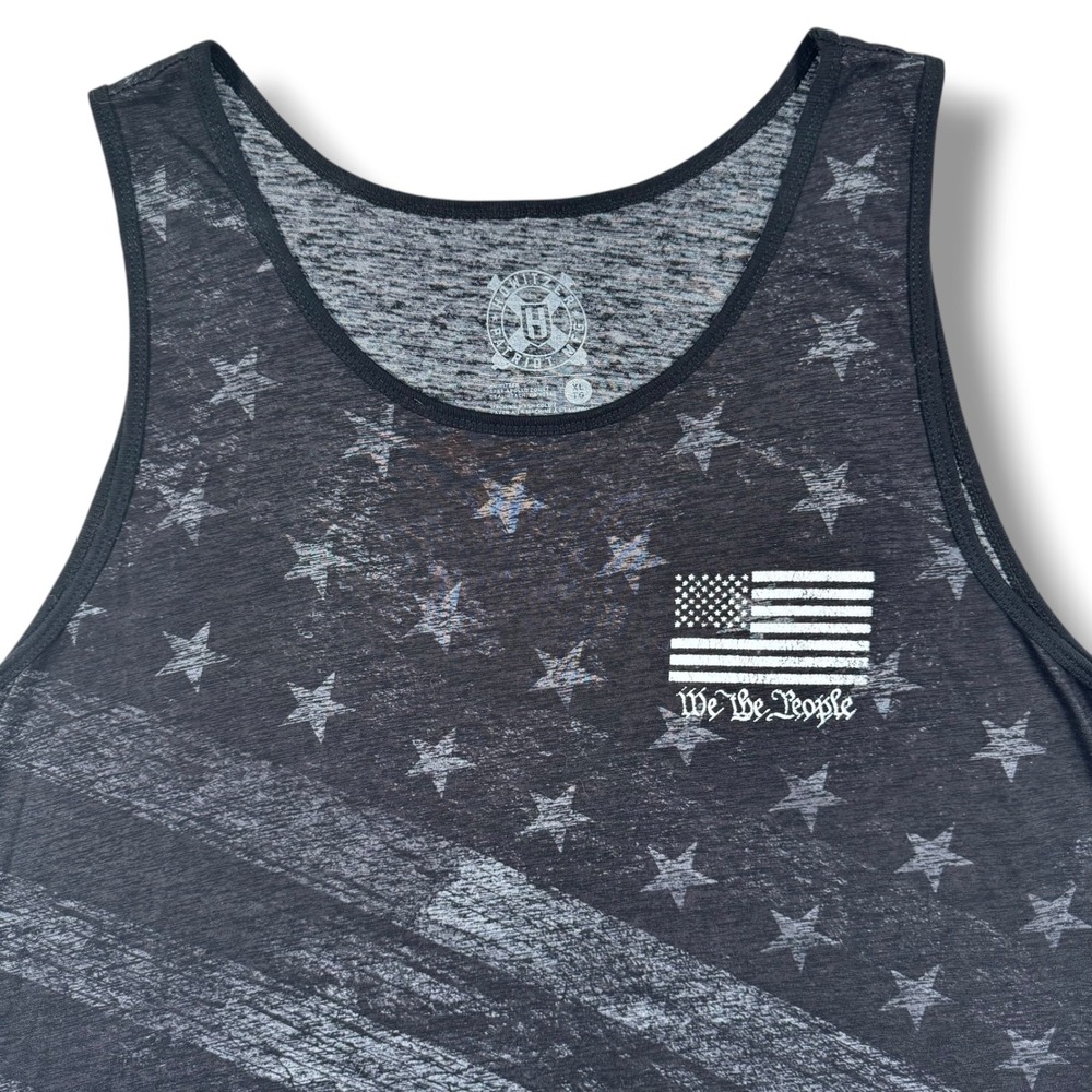 Howitzer Tank Top Mens XL Black We The People American Flag Stars Preamble